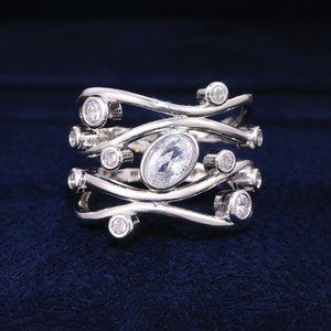 🎁 Multi Layer Stackable Wave Water Drop White Oval Zircon Rings for Women,PD225